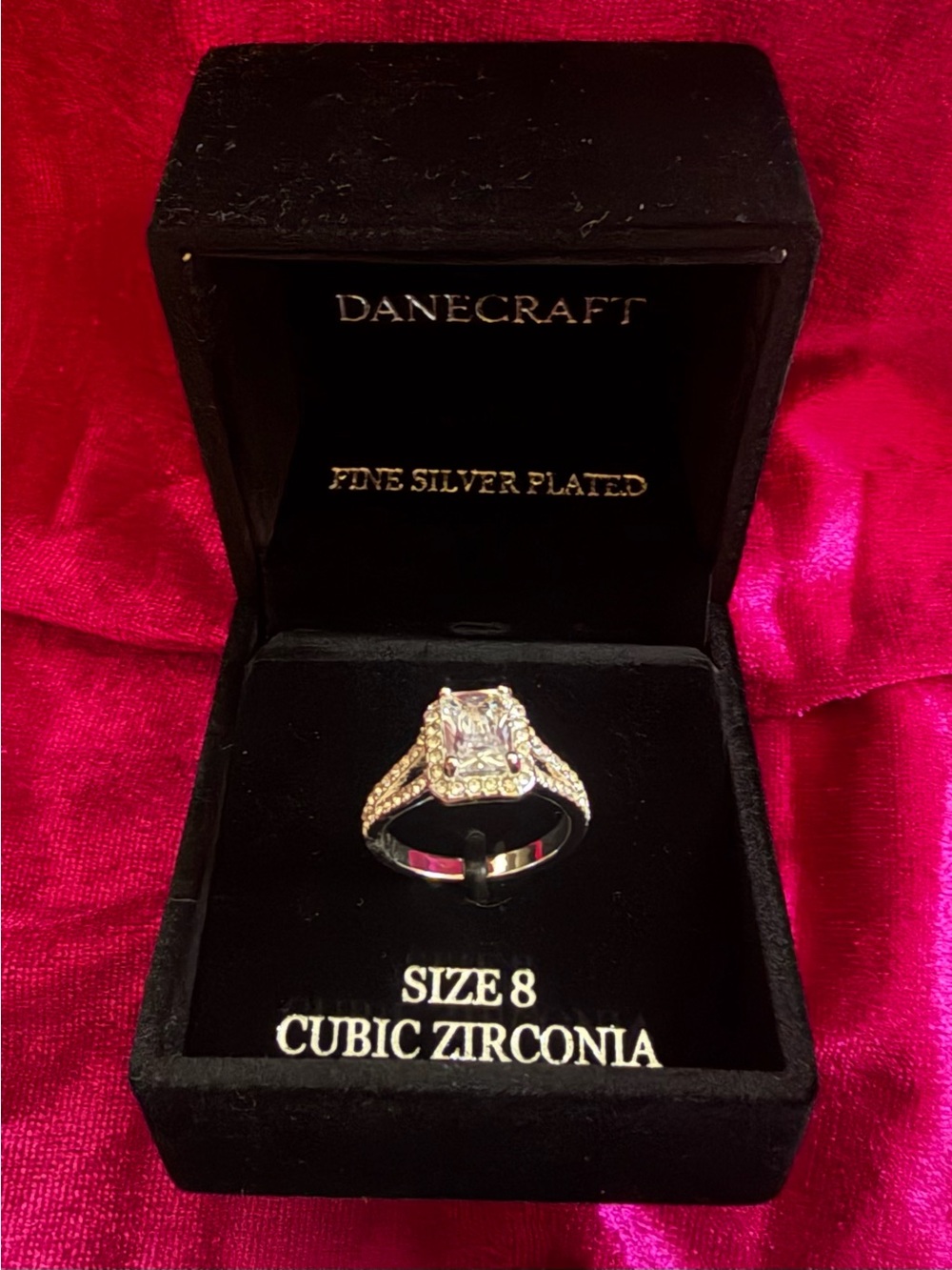 Danecraft Fine Silver-Plated Pink Cubic Zirconia Halo Ring - Size 8